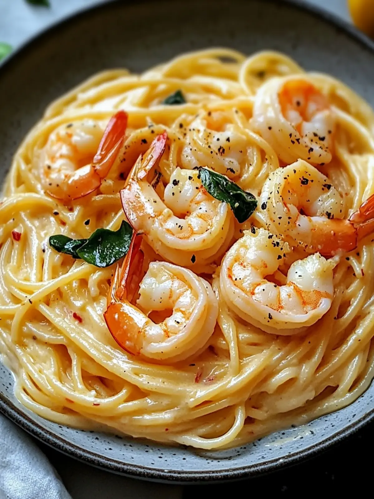 Spaghetti mit Garnelen in Frischkäsesoße