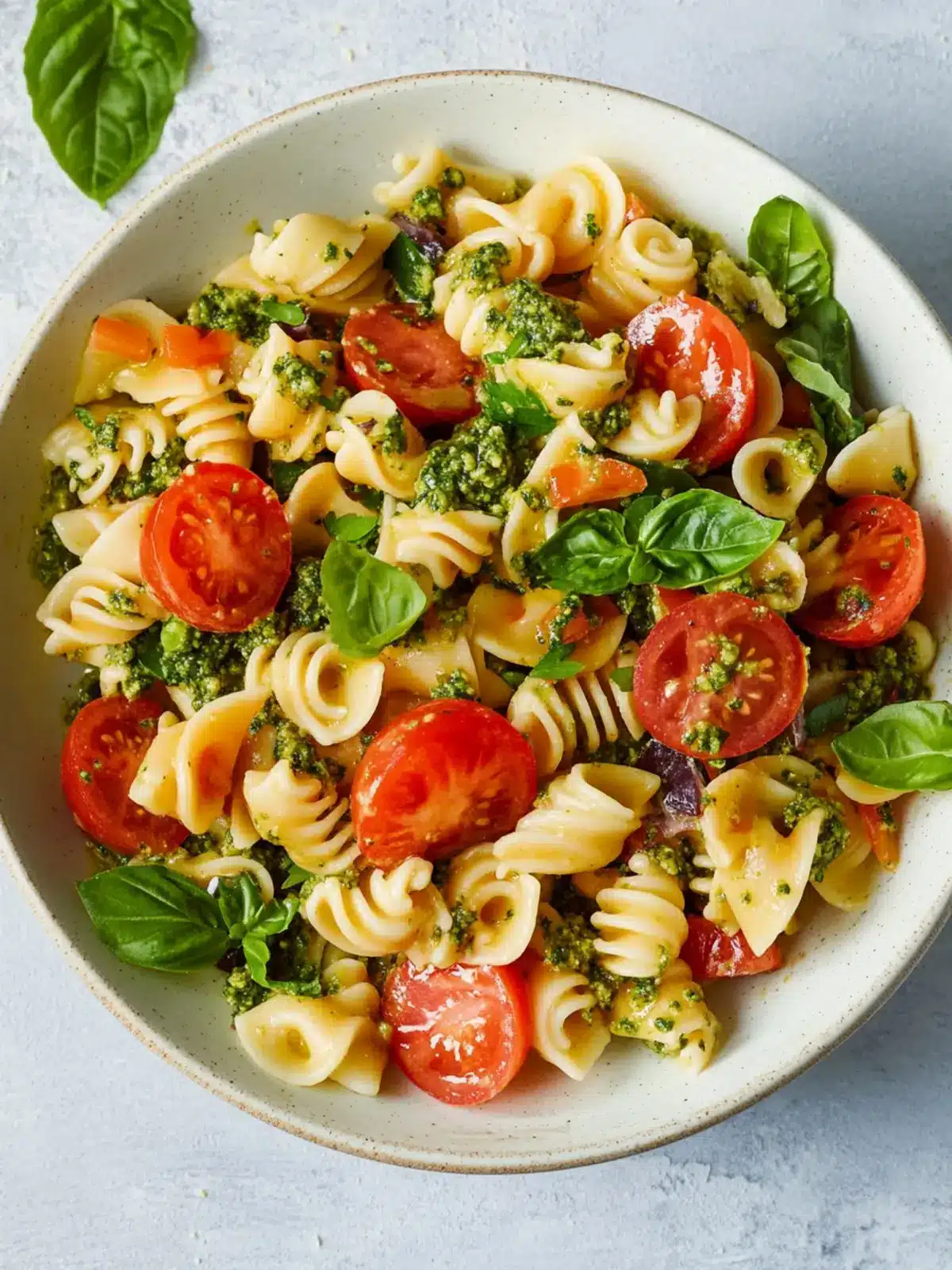 Erfrischender Mediterraner Nudelsalat mit Pesto für den Sommer 2 Mediterraner Nudelsalat mit Pesto