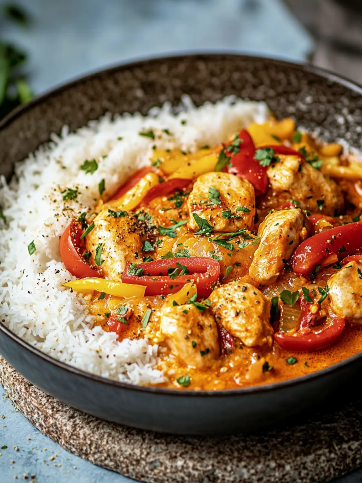 Cremig & lecker: Paprika-Hähnchen-Pfanne mit Reis für Genießer 4 Paprika-Hähnchen-Pfanne mit Reis – cremig & lecker