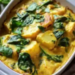 Cremige vegane Kartoffel-Spinat-Kokos-Curry-Auflauffreude 43 Creamy vegan potato spinach coconut curry casserole