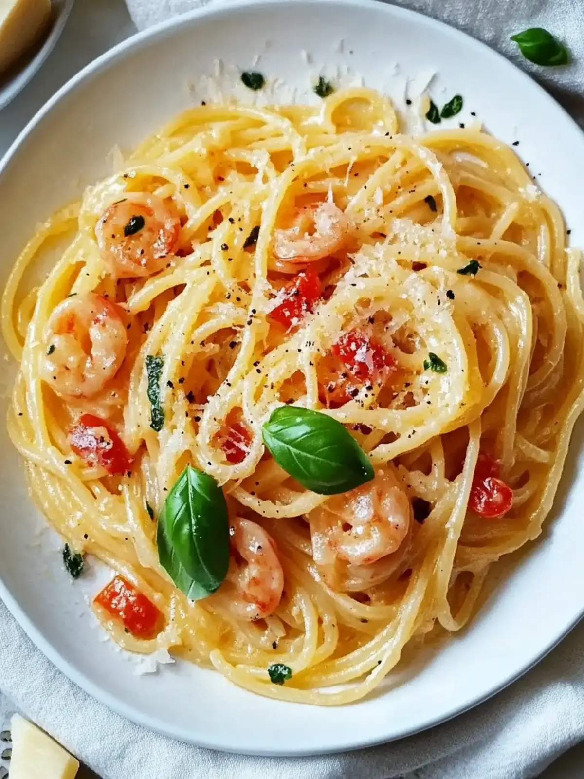 Köstliche Spaghetti mit Garnelen in Frischkäsesauce für Feinschmecker 3 Spaghetti mit Garnelen in Frischkäsesauce
