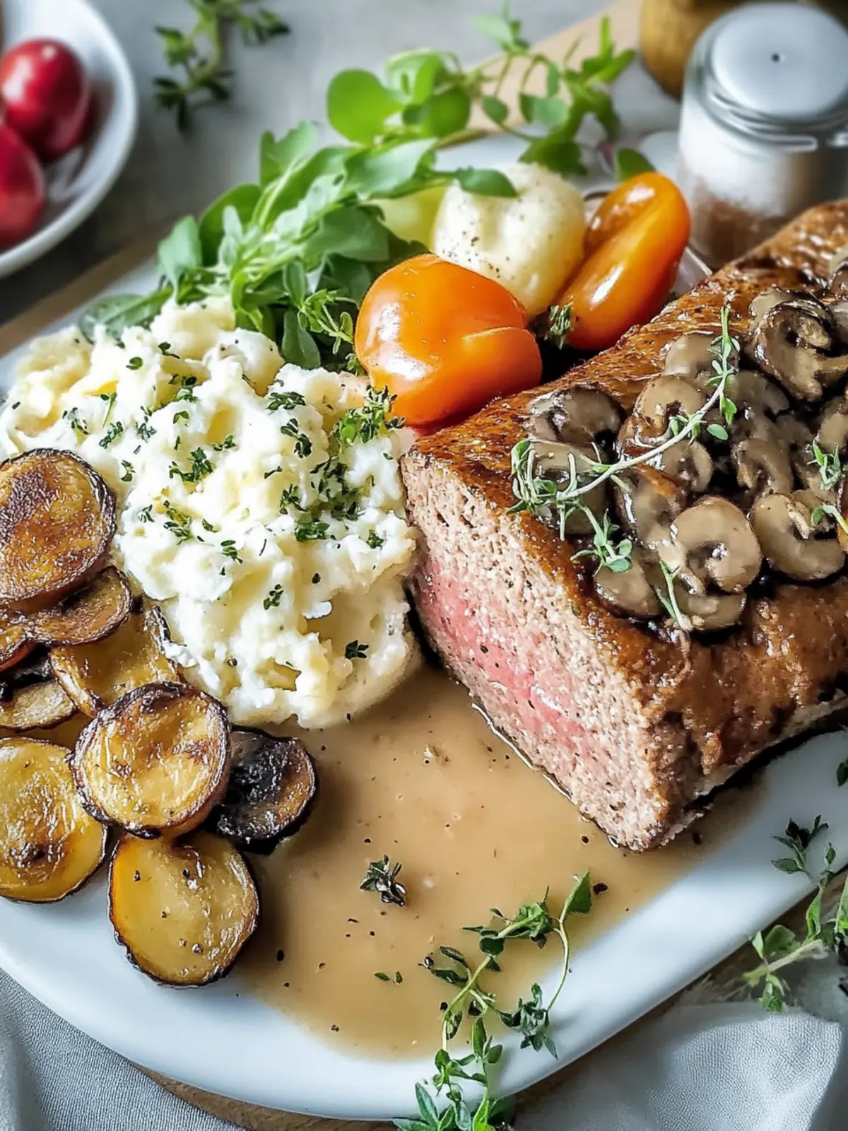 Fleischlaib mit Champignonsoße für gemütliche Familienabende 3 Fleischlaib mit Champignonsoße