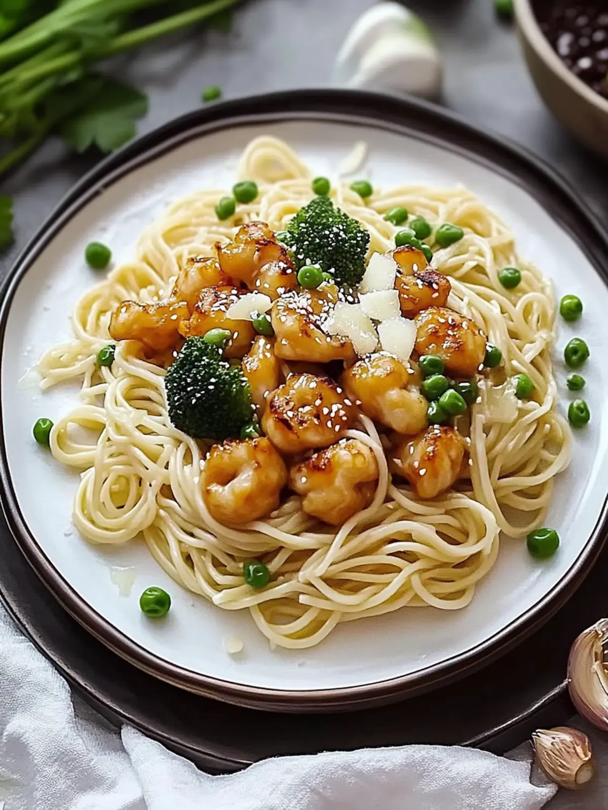 Klebrige Knoblauch-Hühnchen-Nudeln für schnelle Genussabende 4 Klebrige Knoblauch-Hühnchen-Nudeln