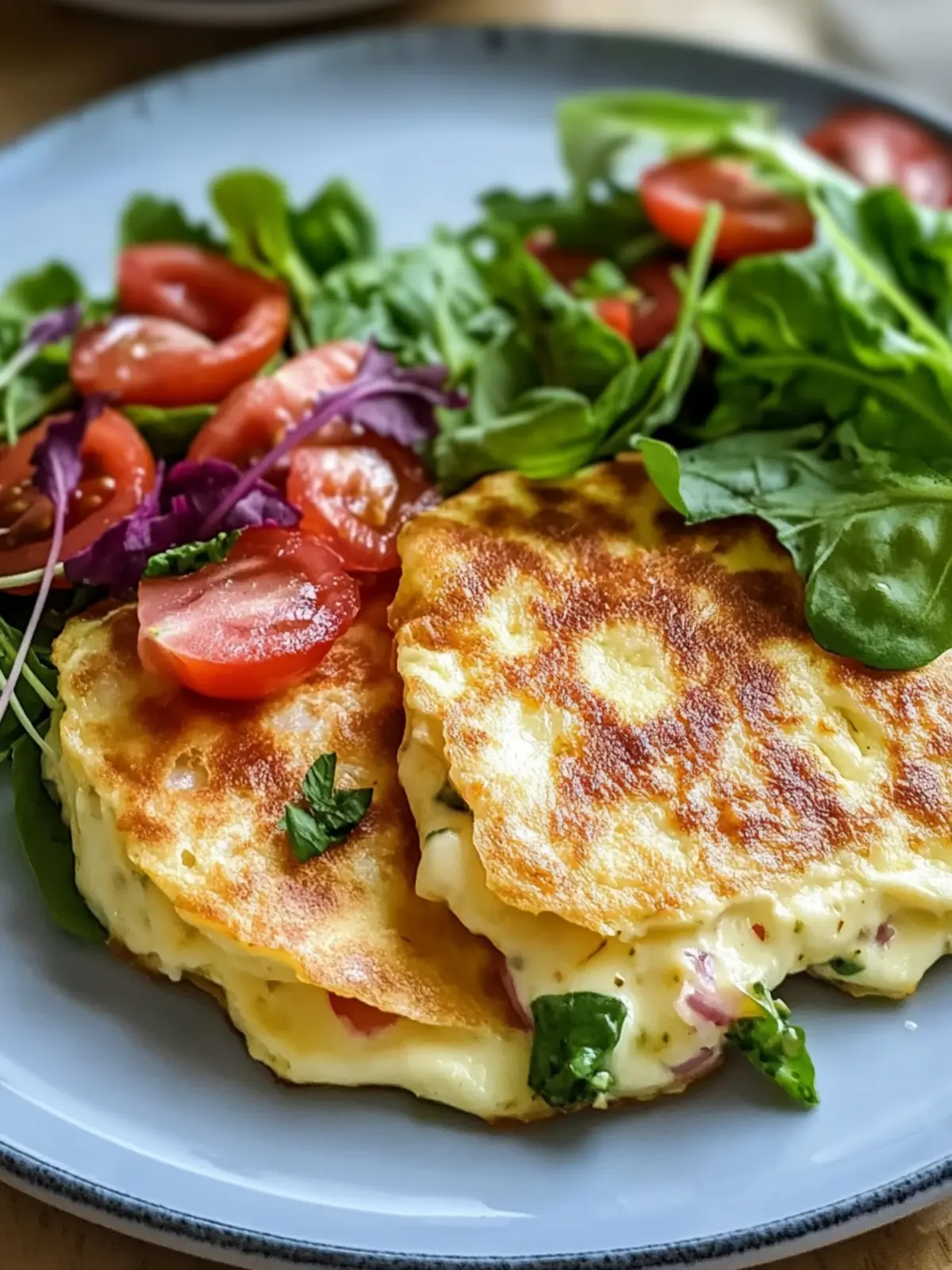Verführerische Low Carb Schinken-Mozzarella-Pfannkuchen mit Salat 2 Low Carb Schinken-Mozzarella-Pfannkuchen mit Salat