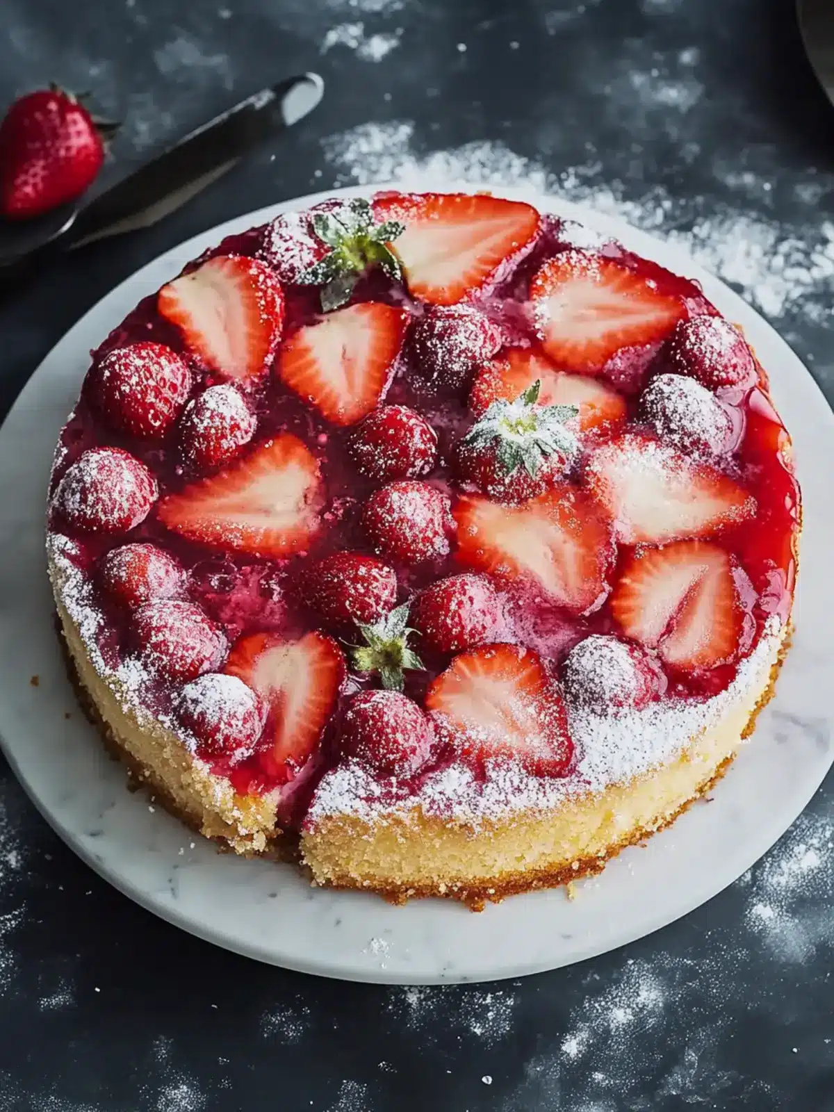 Erdbeer-Kuchen auf dem Kopf