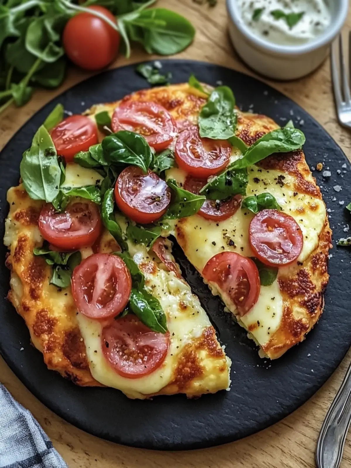 Low Carb Schinken-Mozzarella-Pfannkuchen mit Salat